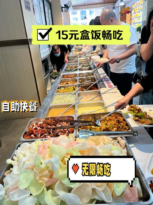 沈阳15元自助盒饭，六七十道菜有鱼有肉还有海鲜，溜肥肠嘎嘎下饭