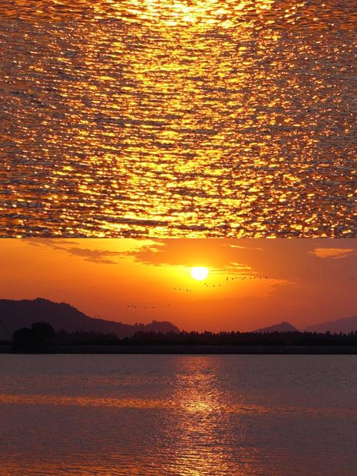 必看！夕阳倾洒，湖水披上金红纱幔的震撼时刻