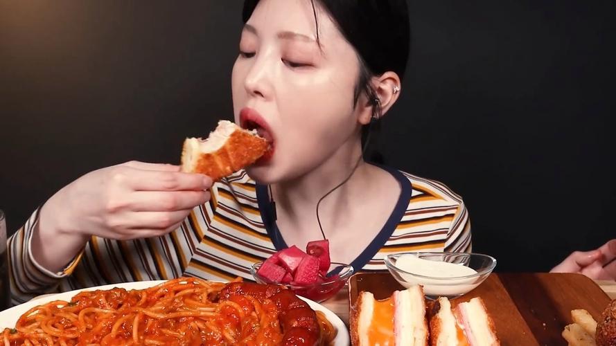 韩国吃播，声控吃播，肉酱番茄意面与三明治，解馋